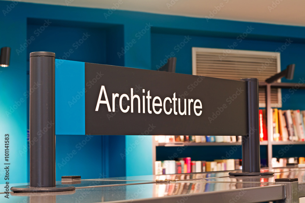 Architecture section sign inside a modern public library - obrazy, fototapety, plakaty 