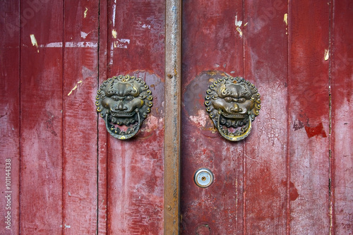 Chinese ancient door with Lion s head door ring