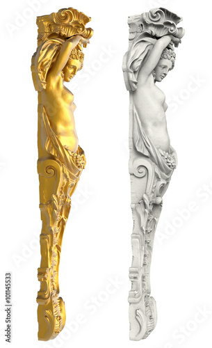 Greek ancient statue of the Caryatids on white background photo