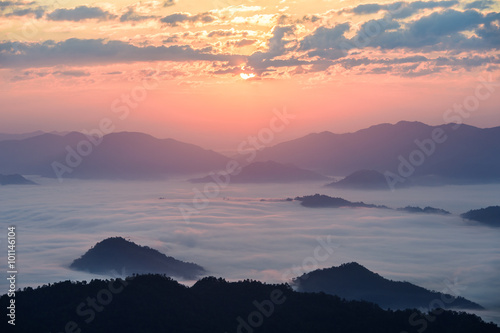 fog and cloud mountain valley landscape photo