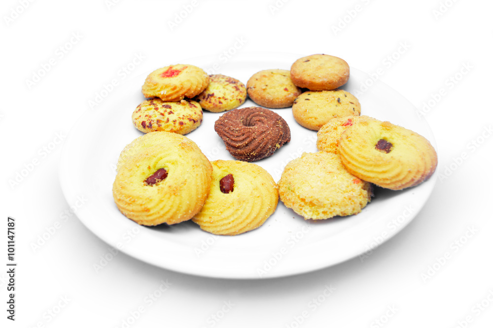 Biscuits in plate isolated on white background