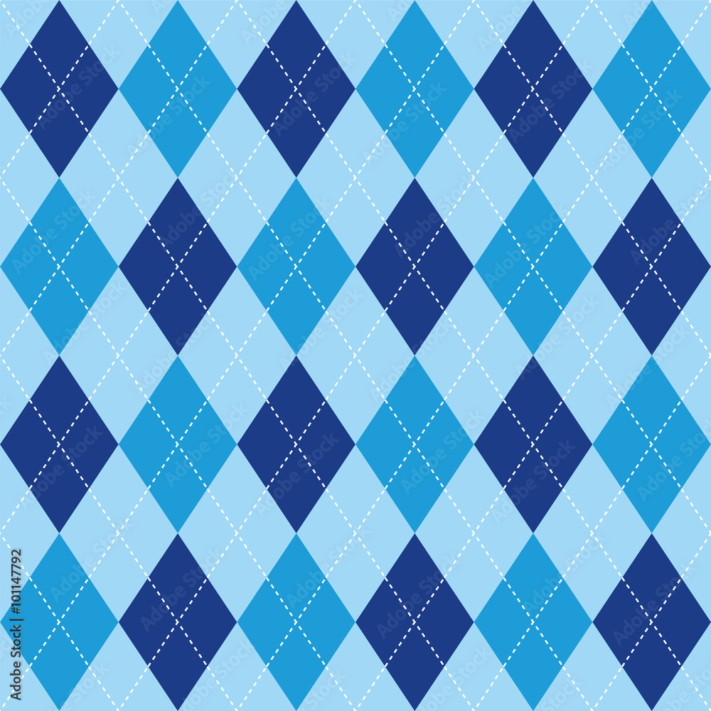 Fototapeta premium Argyle pattern blue rhombus seamless texture, illustration 