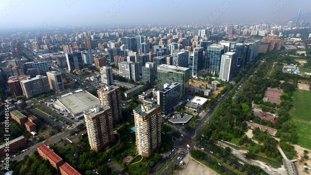 Amazing aerial view of Araucano Park in Santiago, Chile