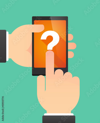 Man using a phone showing a question sign