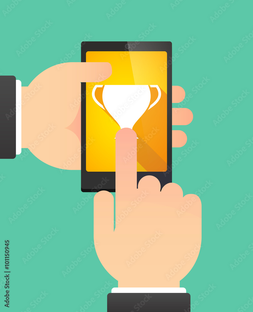 Man using a phone showing a cup Man using a phone showing a cup
