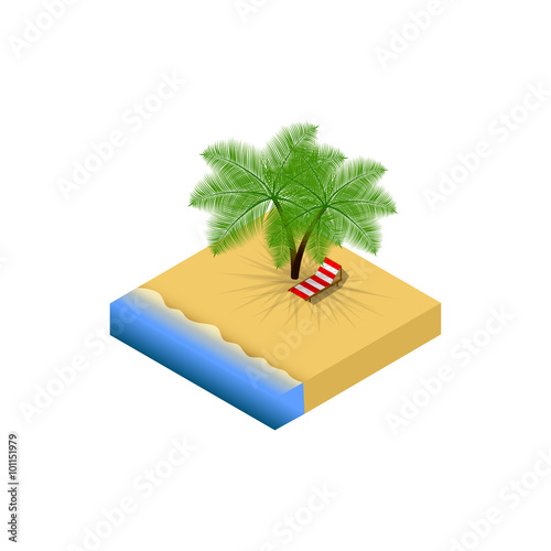 Isometric beach with chaise-longue and palm