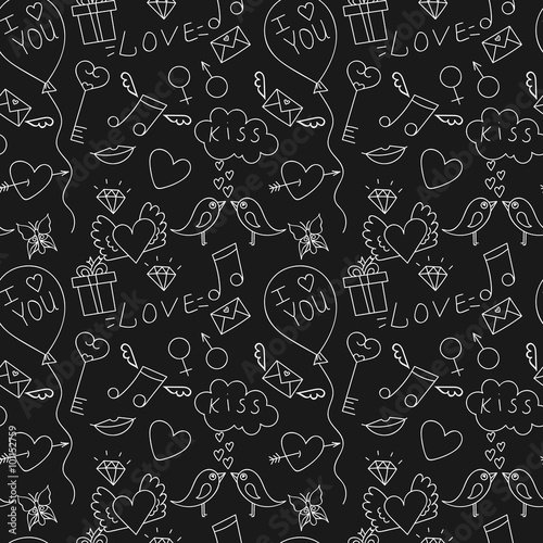 Hand drawn love seamless patternfor St. Valentine'a day, for bla