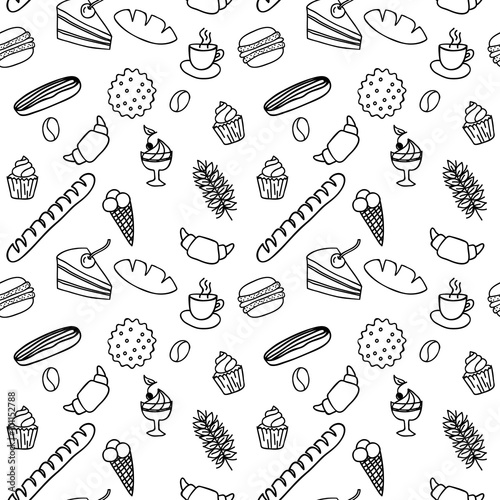 Hand drawn seamless pattern for adult coloring pages with bread © ipanki