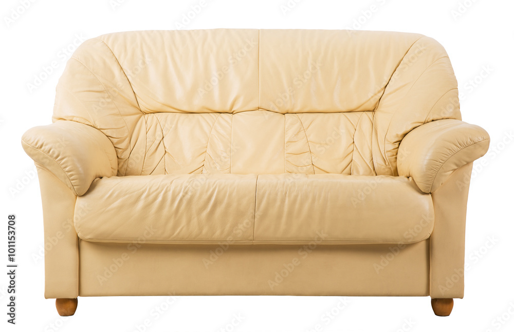 Sofa White Isolated, Leather Couch front view Stock Photo | Adobe Stock