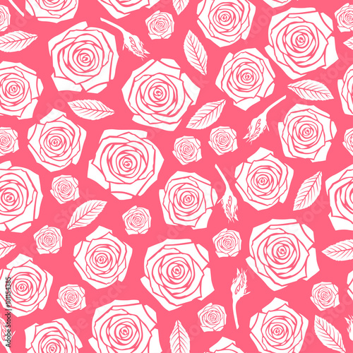 Roses flowers pattern seamless on pink background