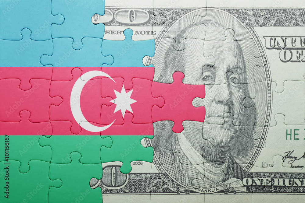 puzzle with the national flag of azerbaijan and dollar banknote