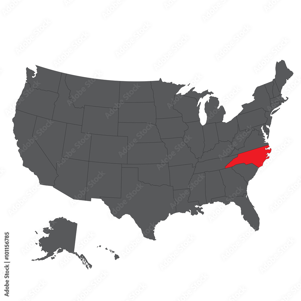 North Carolina red map on gray USA map vector
