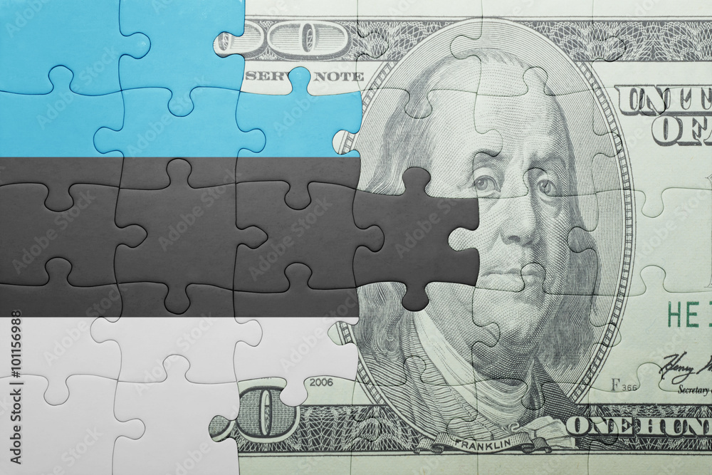 puzzle with the national flag of estonia and dollar banknote puzzle with the national flag of estonia and dollar banknote