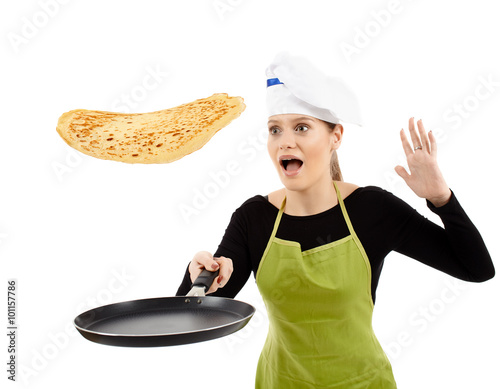 Cook about to drop a flipping pancake