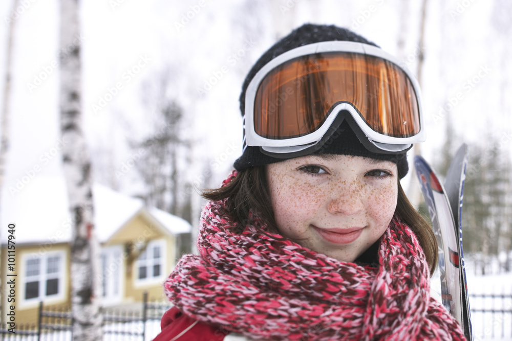 Girl wearing ski gear in winter Girl wearing ski gear in winter