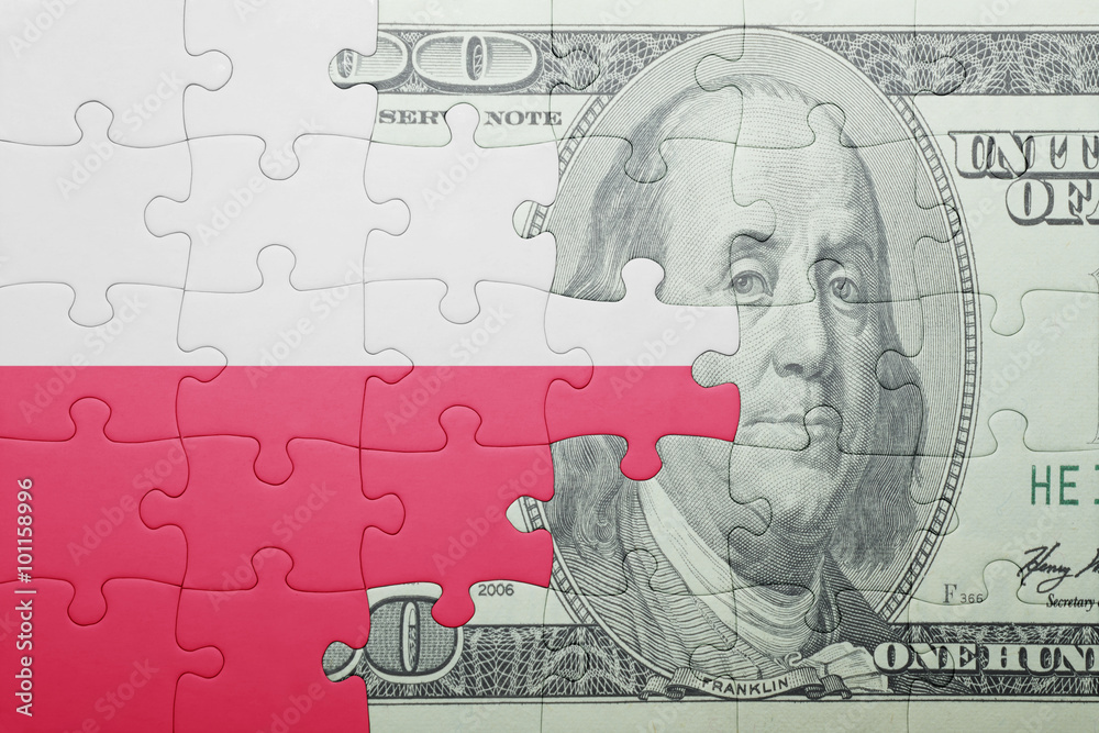 puzzle with the national flag of poland and dollar banknote puzzle with the national flag of poland and dollar banknote