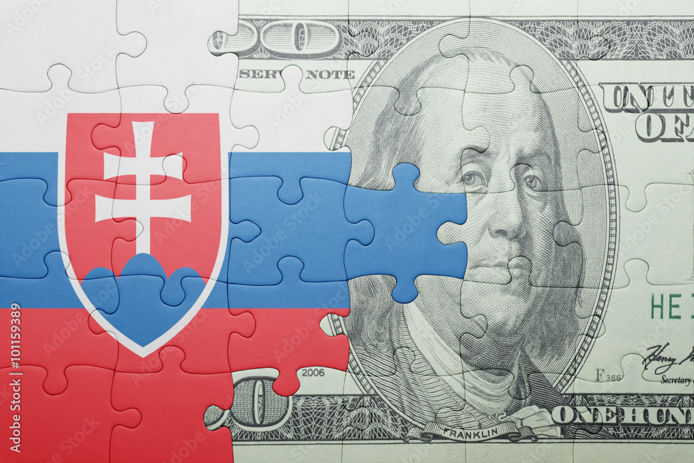puzzle with the national flag of slovakia and dollar banknote