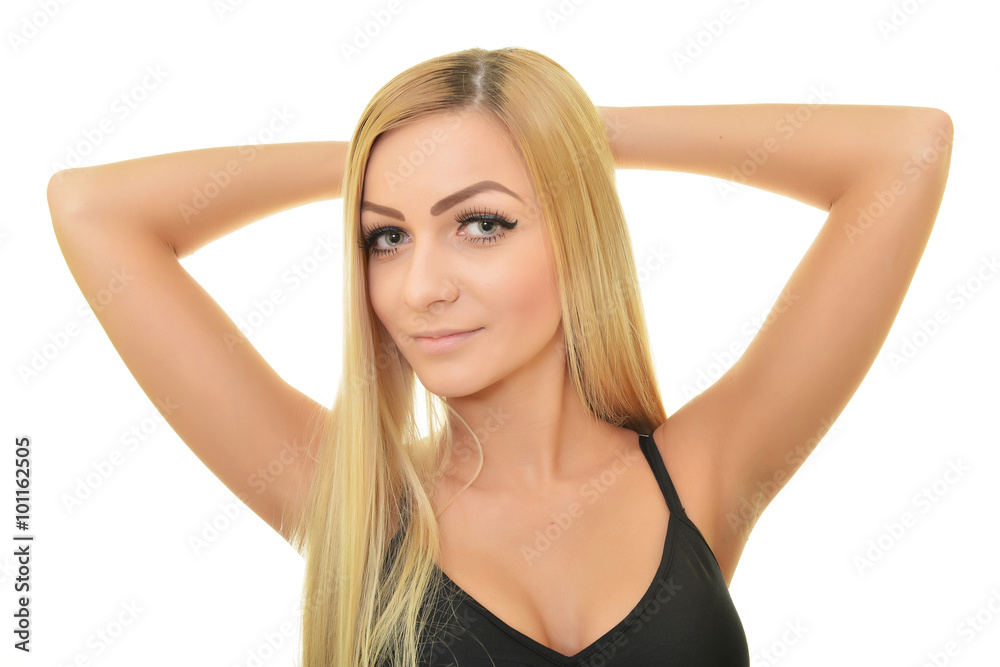 Femme heureuse souriant. Isolé sur fond blanc Femme heureuse souriant. Isolé sur fond blanc
