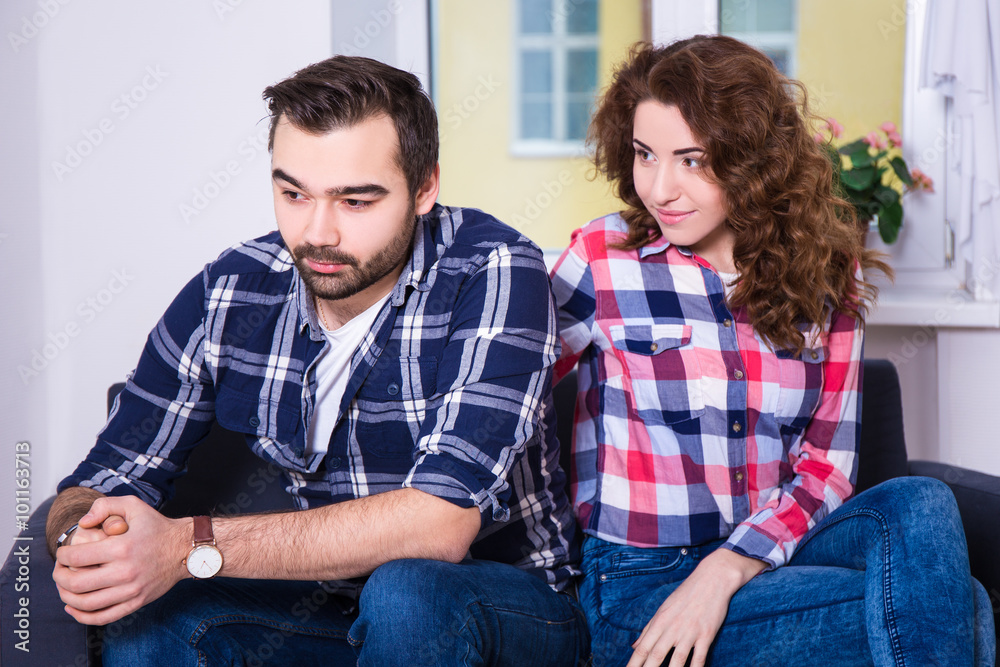 Fototapeta premium problem in relationship - unhappy man with girlfriend
