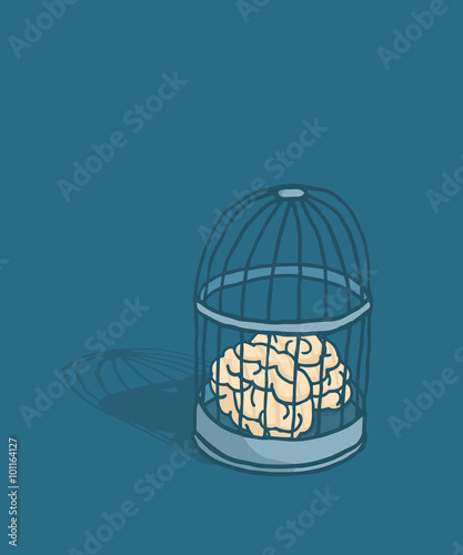 Brain or mind caged in birdcage