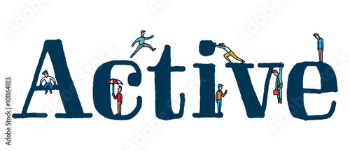Funny people performing actions over active word