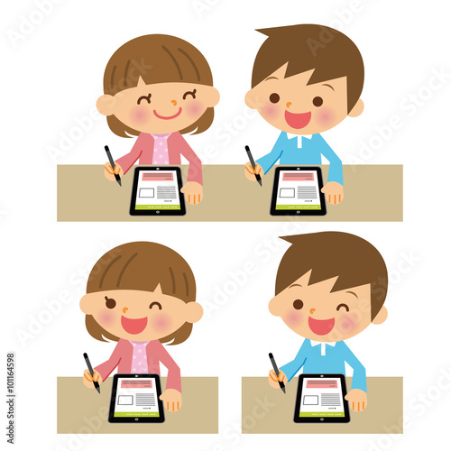 タブレットで勉強する子供