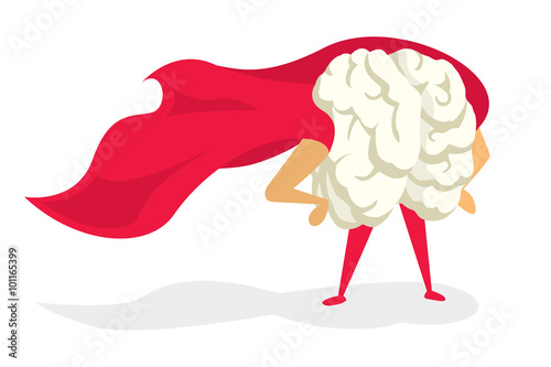 Brain super hero with cape proudly standing