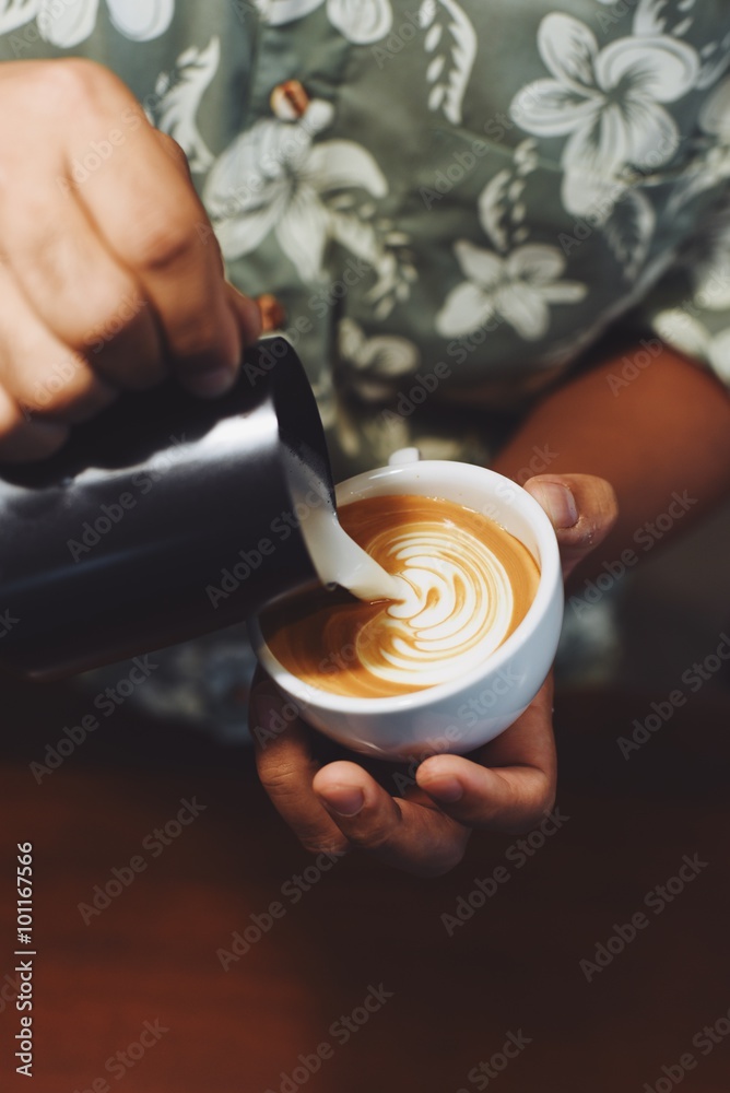 Fototapeta coffee latte in coffee shop vintage color