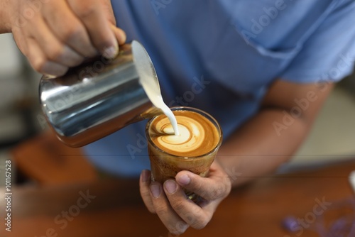 coffee latte in coffee shop vintage color