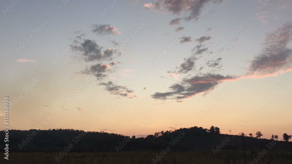 silhouette rural area in Thailand. landscape at sunset without sun - timelapse, NTSC, 30 fps, horizontal, 14 seconds