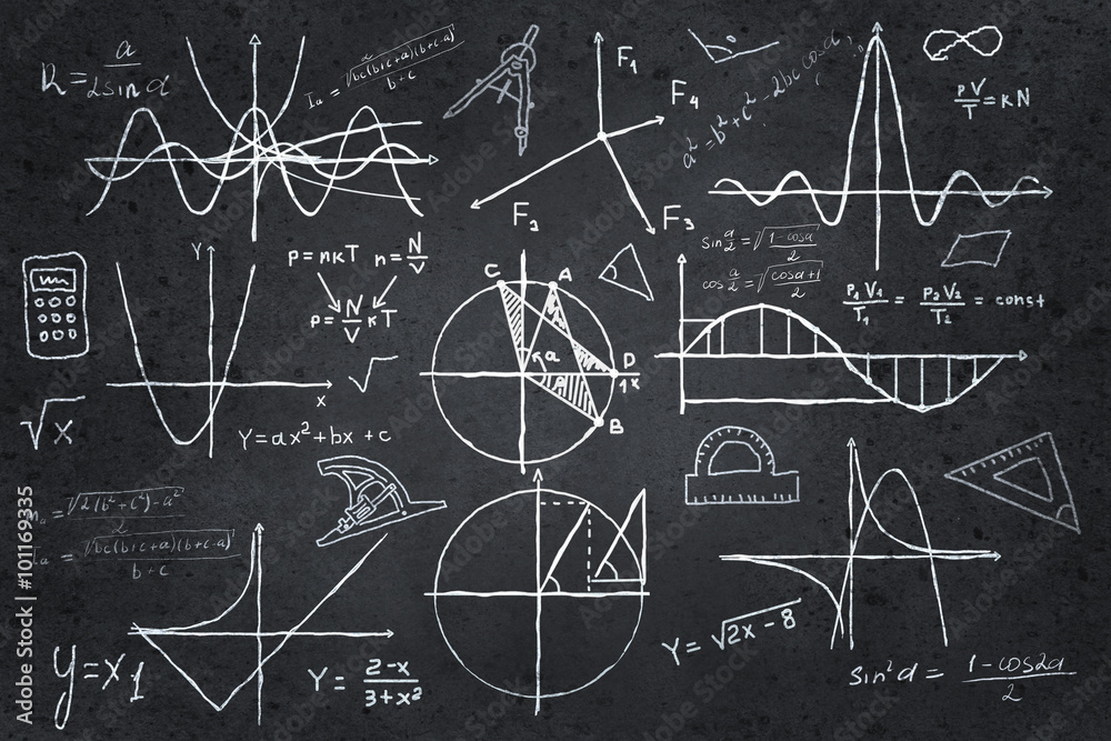 Mathematics sketches on blackboard Mathematics sketches on blackboard