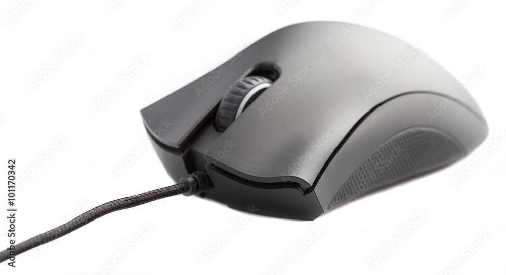 black computer mouse on a white background black computer mouse on a white background