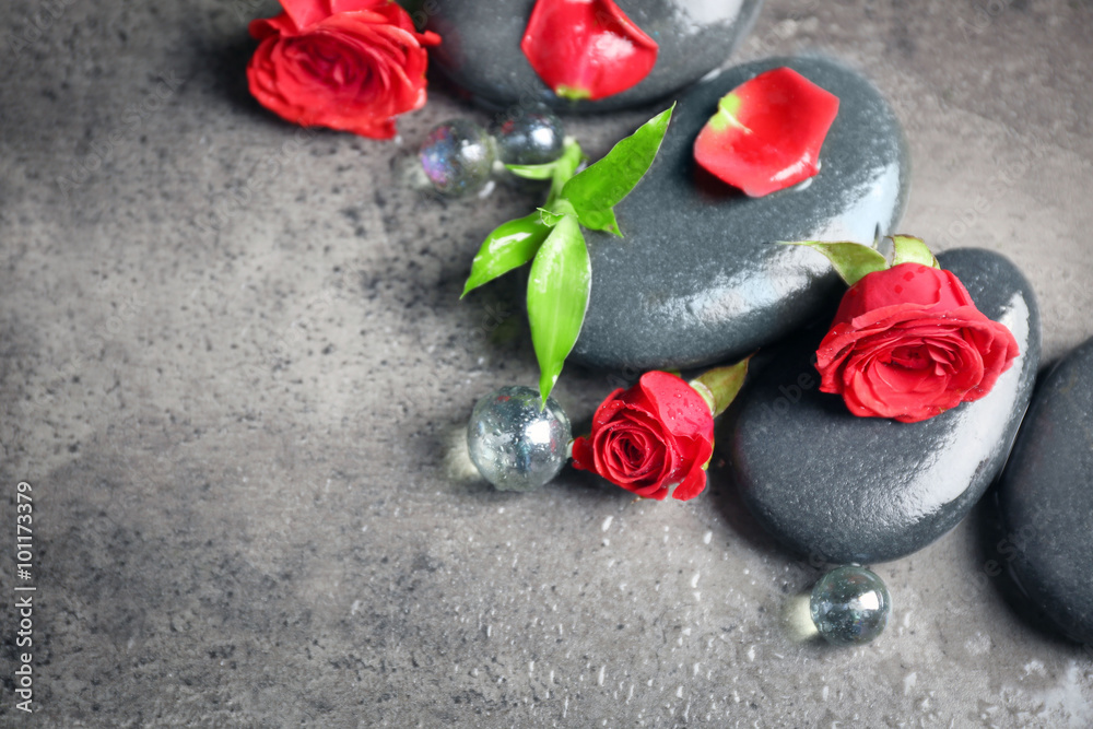 Beautiful spa composition with roses and stones Beautiful spa composition with roses and stones