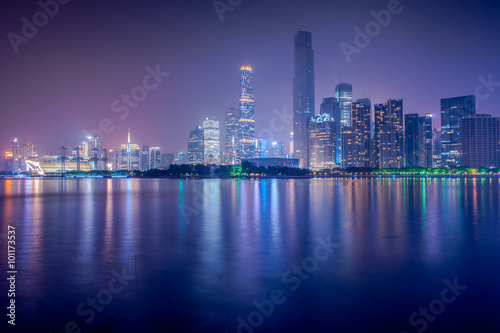 Guangzhou, China-Jan.8,2016: Night view of Zhujiang New Town, Guangzhou. Zhujiang New Town is the central business district of Guangzhou which has most of skyscrapers of the city.