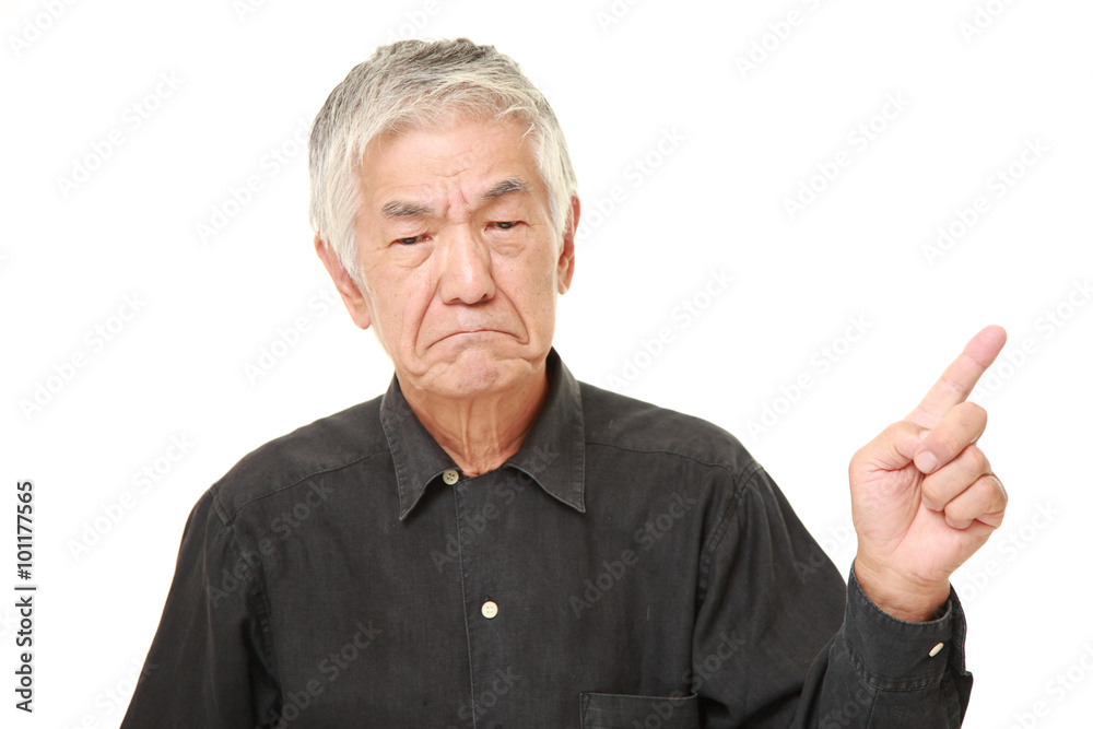 senior Japanese man doubting senior Japanese man doubting