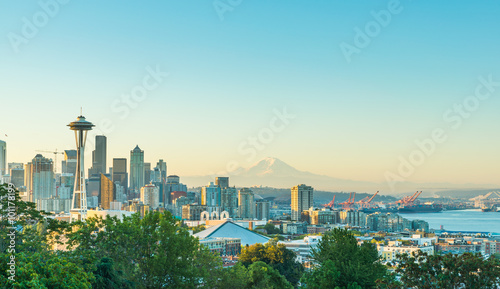 scenic view of downtown seattle city in the morning.