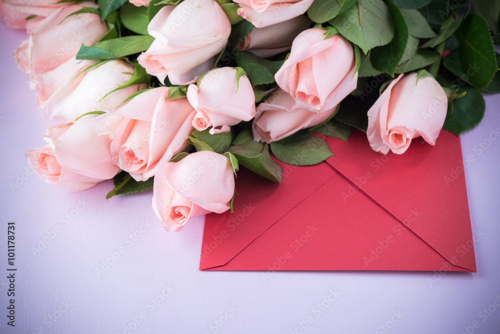 Beautiful roses and greeting card for Valentines day.