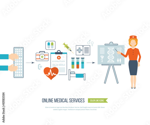 Vector illustration concept for healthcare, medical help and research.