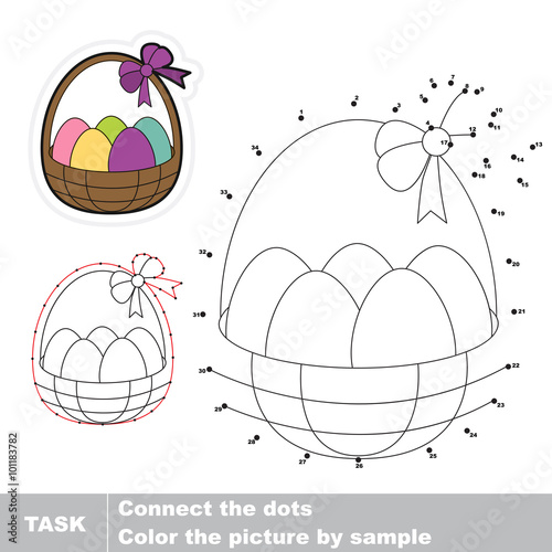 Busket with eggs. Vector numbers game. 