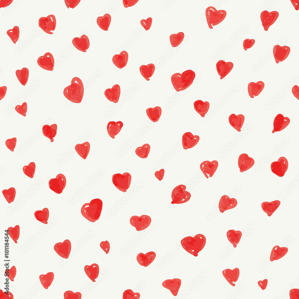 Valentine's day abstract background with hand drawn red hearts s