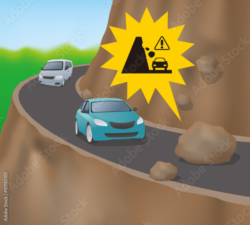 Cars on the road on the cliff, vector illustration