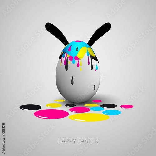 Easter egg with rabbit ears, cmyk color dots