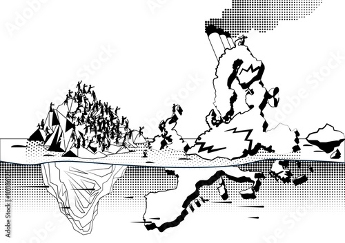 Europe ship is breaking on the iceberg with refugees. Social pro