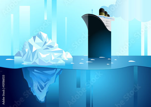 Landscape of northern and Antarctic life. Iceberg in ocean and i
