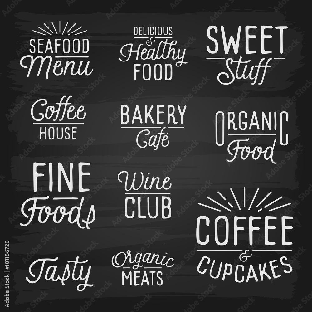 Hand drawn lettering slogans for cafe and restaurant