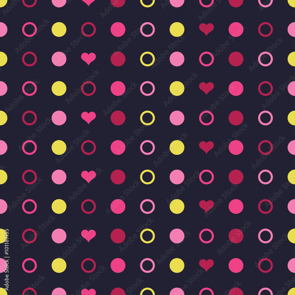 Seamless vector decorative background with hearts and polka dots Seamless vector decorative background with hearts and polka dots