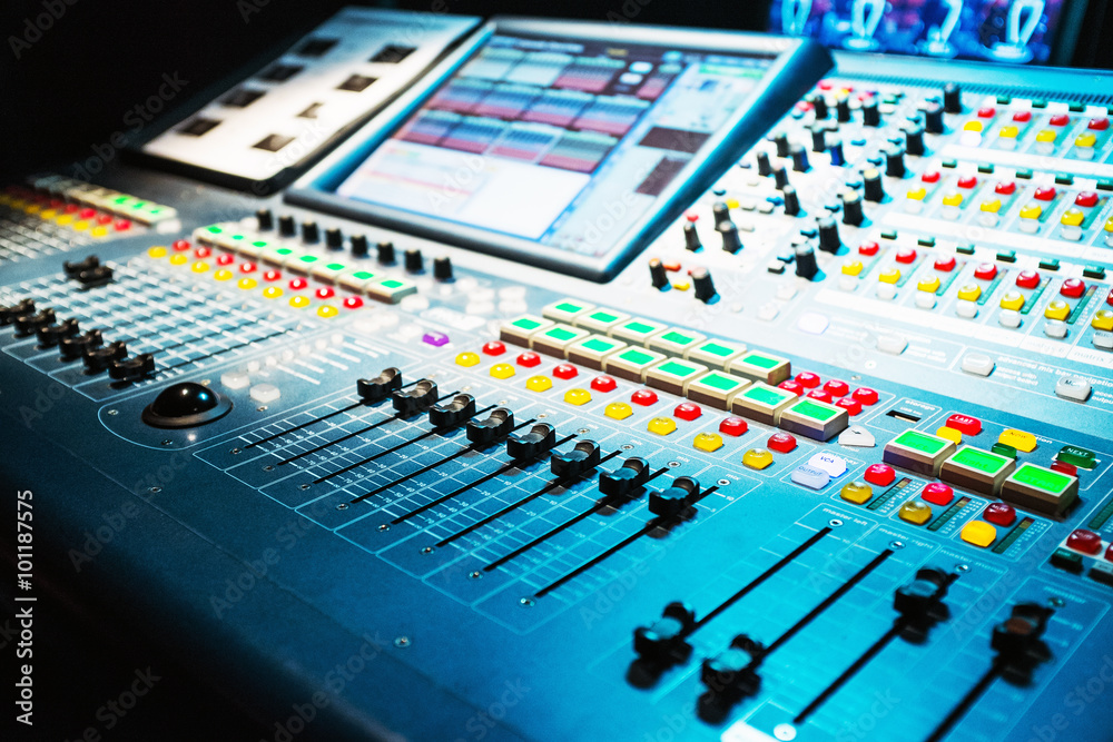 audio sound mixer with buttons and sliders . A little of DOF. audio sound mixer with buttons and sliders . A little of DOF.