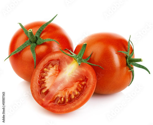 Fresh ripe red tomatoes isolated on white background.