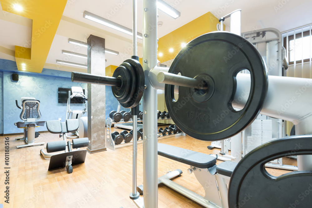Hotel gym interior with equipment