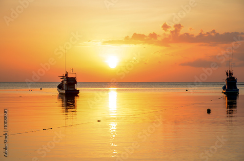Fishing boats in Andaman sea at sunset